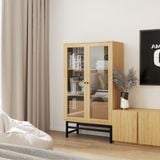  HAPPY FURNITURE , Kệ sách 3 tầng cửa kính chân sắt - CATY , KSA_023 , 80cm x 39cm x 140cm 