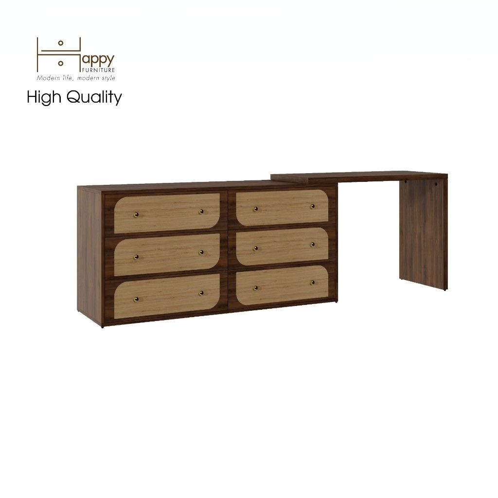  HAPPY FURNITURE , Tủ lưu trữ 6 ngăn kéo kết hợp bàn - VENNI , BAN_115 , 220cm x 45cm x 71cm DxRxC 