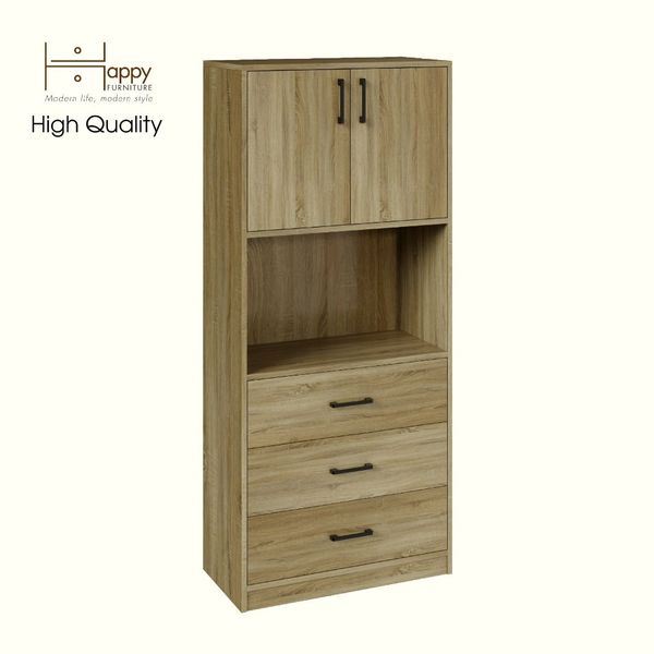  HAPPY FURNITURE , HEINEE - Kệ lưu trữ 2 cửa mở 3 ngăn kéo, TLT_038 , 70cm x 35cm x 160cm DxRxC, sản phẩm phổ thô 