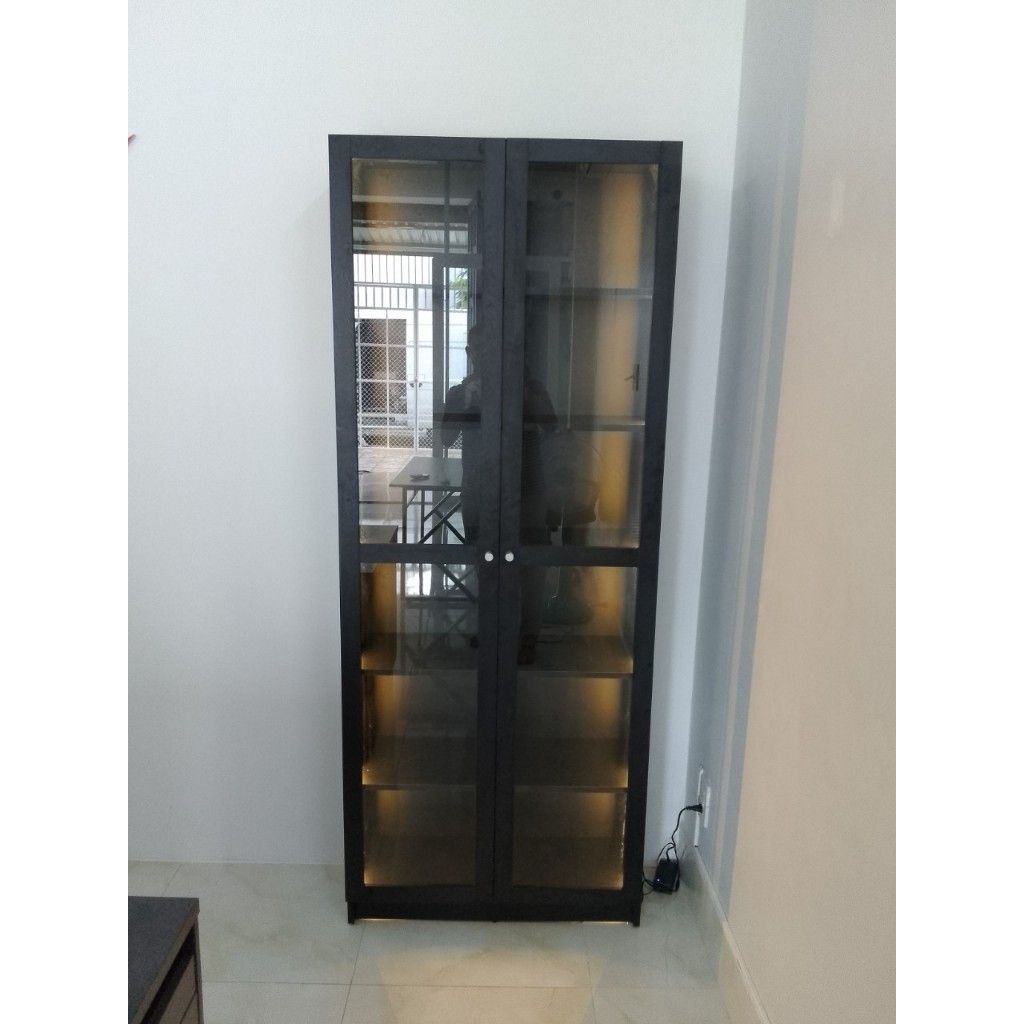  HAPPY FURNITURE , kệ sách 6 tầng cửa kính tích hợp đèn led - CATY , KSA_010_LED , 80cm x 30cm x 202cm 