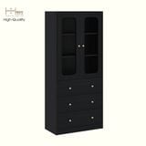  HAPPY FURNITURE , Tủ lưu trữ 2 cửa kính 3 ngăn kéo - NOAH , TCM_270 , 80cm x 40cm x 180cm DxRxC 