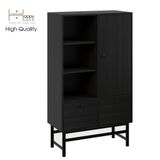  HAPPY FURNITURE , Kệ sách 2 ngăn kéo 1 cửa mở chân sắt -  CATY , KSA_024 , 80cm x 39cm x 140cm 