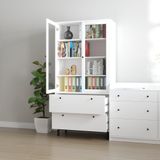  HAPPY FURNITURE , Kệ sách 6 tầng cửa kính 2 ngăn kéo chân sắt - CATY , KSA_019 , 90cm x 39cm x 180cm 