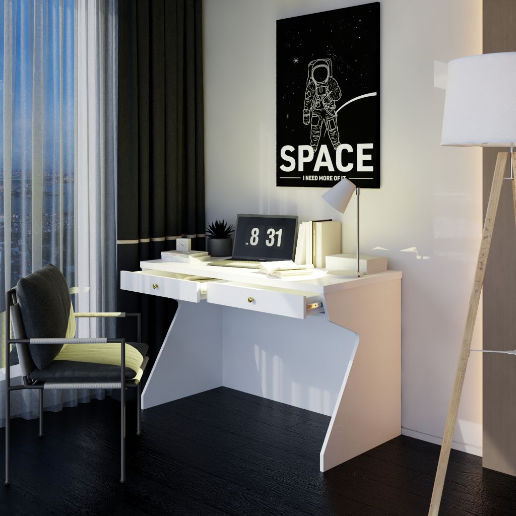  HAPPY FURNITURE , Bàn làm việc 2 ngăn kéo - HELI , BAN_056 , 120cm x 60cm x 75cm 