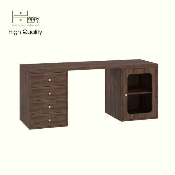  HAPPY FURNITURE , Bàn làm việc 4 ngăn kéo 1 cửa kính - NOAH , BAN_160 , 180cm x 59cm x 75cm DxRxC 