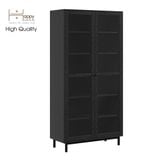  HAPPY FURNITURE , Kệ sách 6 tầng cửa kính chân sắt - CATY , KSA_021 , 90cm x 39cm x 180cm 