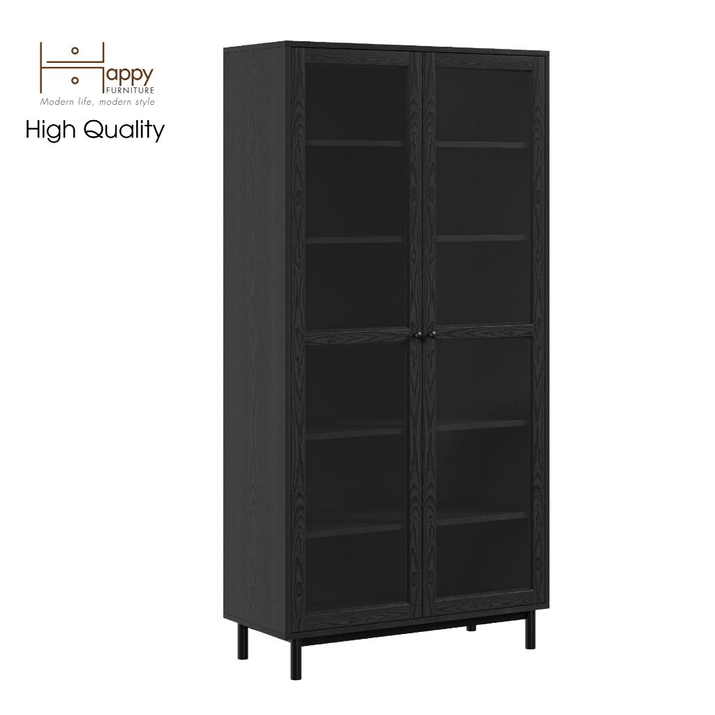  HAPPY FURNITURE , Kệ sách 6 tầng cửa kính chân sắt - CATY , KSA_021 , 90cm x 39cm x 180cm 