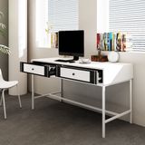  HAPPY FURNITURE , Bàn làm việc 2 ngăn kéo chân sắt - TAKO , BAN_073 , 140cm x 59cm x 75cm 