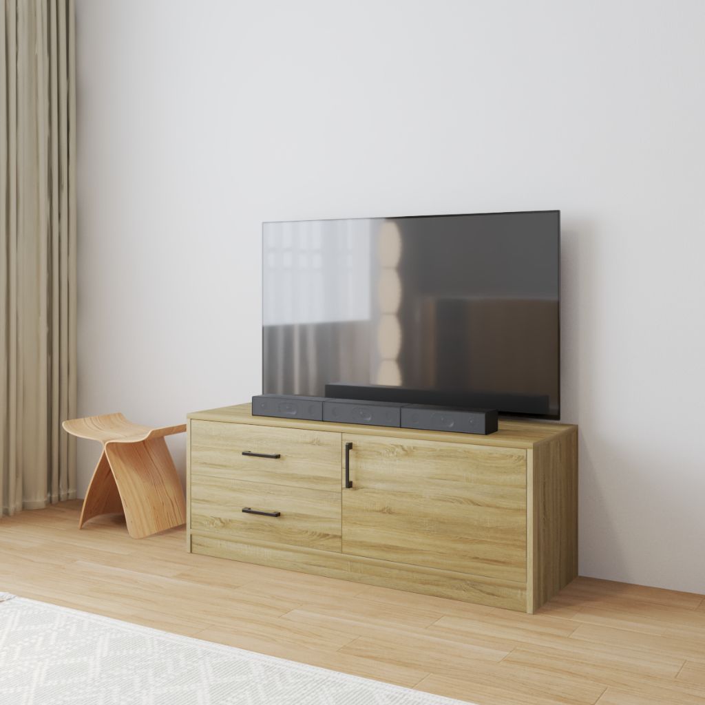  HAPPY FURNITURE , HEINEE - Kệ TV 2 ngăn kéo, KTV_067 , 120cm x 40cm x 46cm DxRxC, sản phẩm phổ thông 