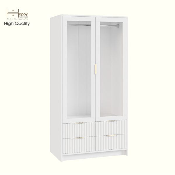  HAPPY FURNITURE , Tủ quần áo 2 cửa kính 4 ngăn kéo - NAMI, TCM_219 , 90cm x 54cm x 180cm DxRxC 