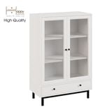  HAPPY FURNITURE  , Kệ sách 3 tầng cửa kính 1 ngăn kéo  chân sắt  - CATY ,  KSA_022 ,  80cm x 39cm x 120cm 