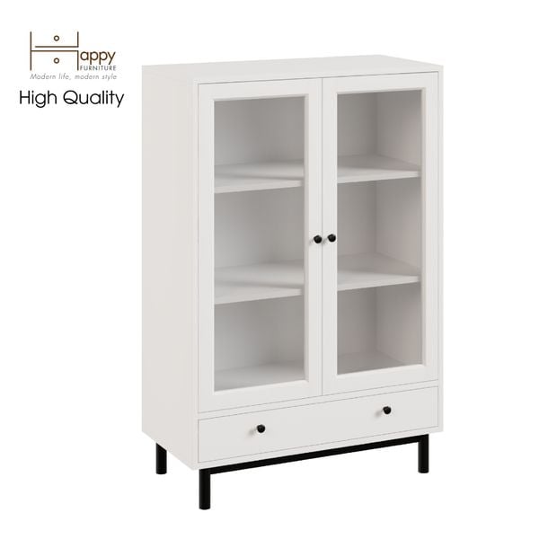  HAPPY FURNITURE  , Kệ sách 3 tầng cửa kính 1 ngăn kéo  chân sắt  - CATY ,  KSA_022 ,  80cm x 39cm x 120cm 