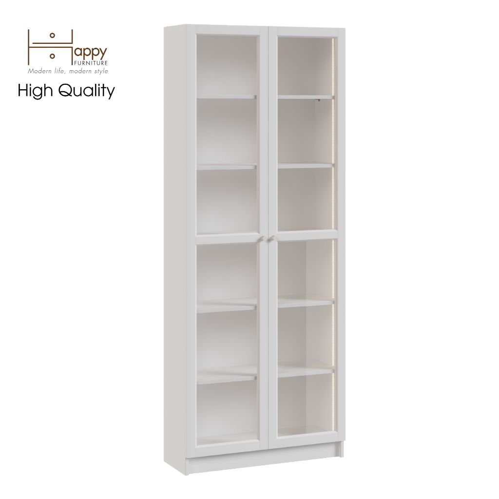  HAPPY FURNITURE , kệ sách 6 tầng cửa kính tích hợp đèn led - CATY , KSA_010_LED , 80cm x 30cm x 202cm 