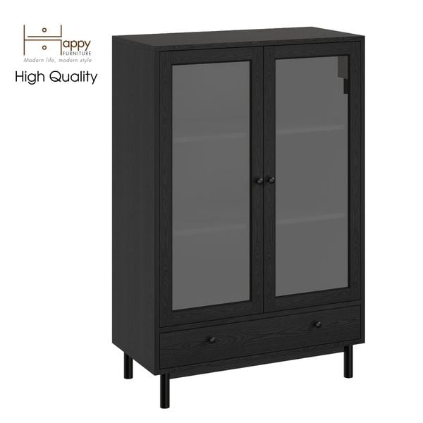  HAPPY FURNITURE  , Kệ sách 3 tầng cửa kính 1 ngăn kéo  chân sắt  - CATY ,  KSA_022 ,  80cm x 39cm x 120cm 