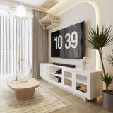  HAPPY FURNITURE , Kệ TV 2 ngăn kéo 2 cửa kính - NAMI, KTV_071 , 220cm x 40cm x 56cm DxRxC 