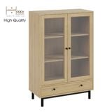  HAPPY FURNITURE  , Kệ sách 3 tầng cửa kính 1 ngăn kéo  chân sắt  - CATY ,  KSA_022 ,  80cm x 39cm x 120cm 