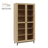  HAPPY FURNITURE, Kệ sách MDF 6 tầng cửa kính chân sắt đèn LED CATY KSA_021 (90×39×180 cm) 
