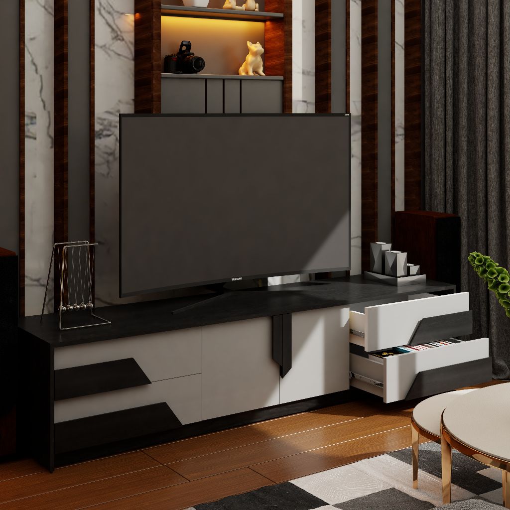  HAPPY FURNITURE , Kệ TV 4 ngăn kéo - PONIX , KTV_028 , 220cm x 40cm x 46cm 