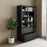  HAPPY FURNITURE , Kệ sách cửa kính 2 ngăn kéo - CALYN , KSA_107 , 90cm x 39cm x 176cm DxRxC 