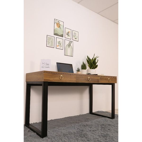  HAPPY FURNITURE , Bàn làm việc chân sắt 3 ngăn kéo - WESLEY , BAN_012 , 140cm x 59cm x 75cm 