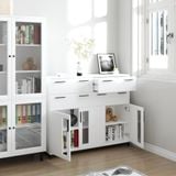  HAPPY FURNITURE , Tủ lưu trữ 4 ngăn kéo 3 cửa mở chân sắt - LOUIS , THK_060 , 126cm x 36cm x 104cm 