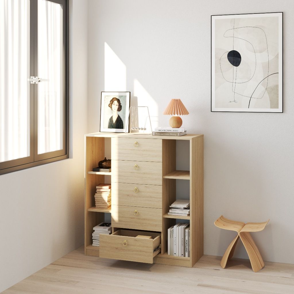  HAPPY FURNITURE , Tủ lưu trữ 5 ngăn kéo - MERI , THK_298 , 102cm x 40cm x 111cm DxRxC 