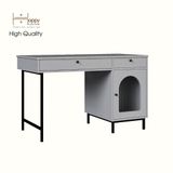  HAPPY FURNITURE , Bàn làm việc 2 ngăn kéo 1 cửa mở chân sắt - SISEEL , BAN_094 , 120cm x 59cm x 75cm 