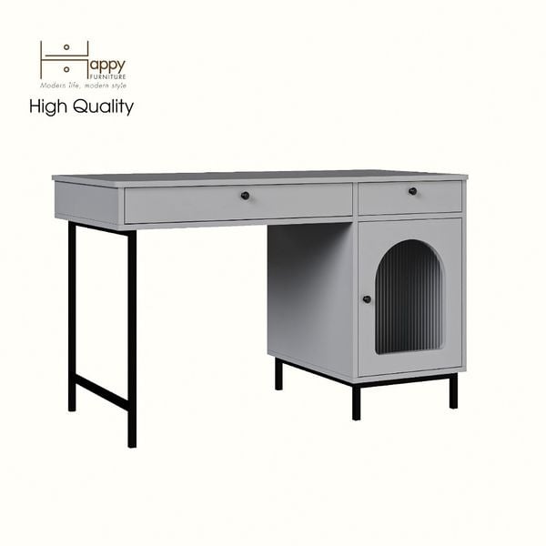  HAPPY FURNITURE , Bàn làm việc 2 ngăn kéo 1 cửa mở chân sắt - SISEEL , BAN_094 , 120cm x 59cm x 75cm 