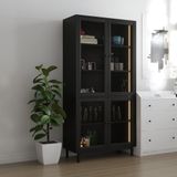  HAPPY FURNITURE , Kệ sách 5 tầng cửa kính đèn Led chân sắt -  CATY , KSA_020_LED , 90cm x 39cm x 180cm 