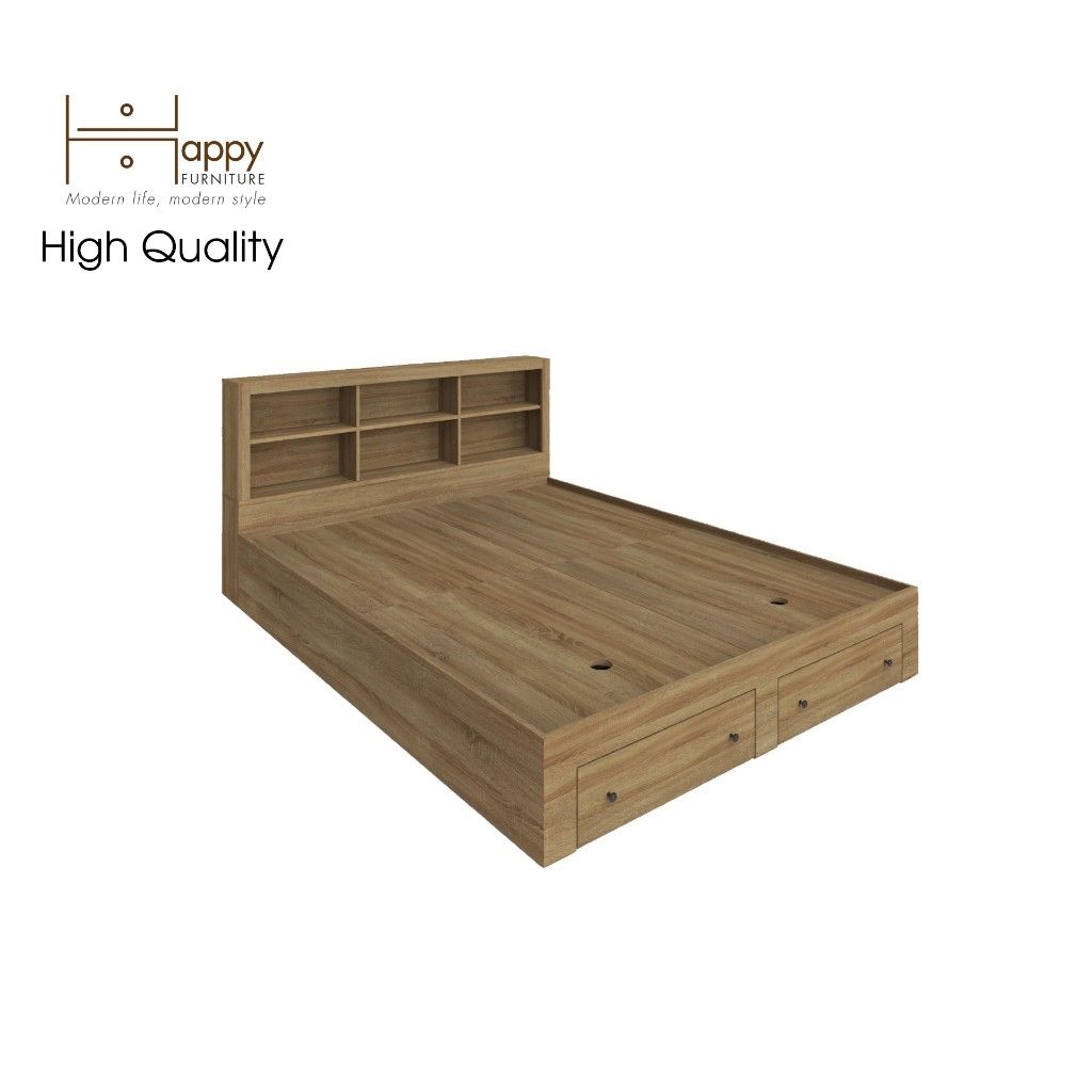  HAPPY FURNITURE , Giường ngủ 2 ngăn kéo kèm kệ đựng đồ - FENNY,GNG_013 GNG_014 GNG_015 GNG_016 ,222x30cm , dài x cao 