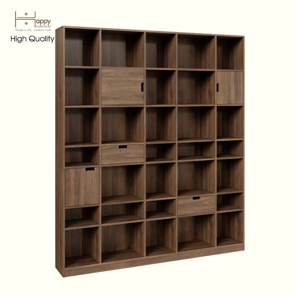  HAPPY FURNITURE , ALVA - Kệ sách 3 cửa mở 2 ngăn kéo, KSA_072 , 180cm x 28cm x 210cm DxRxC 