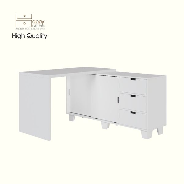  HAPPY FURNITURE , ALVA - Bàn làm việc 2 cửa lùa 3 ngăn kéo, BAN_127 , 140cm x 59cm x 72cm DxRxC 