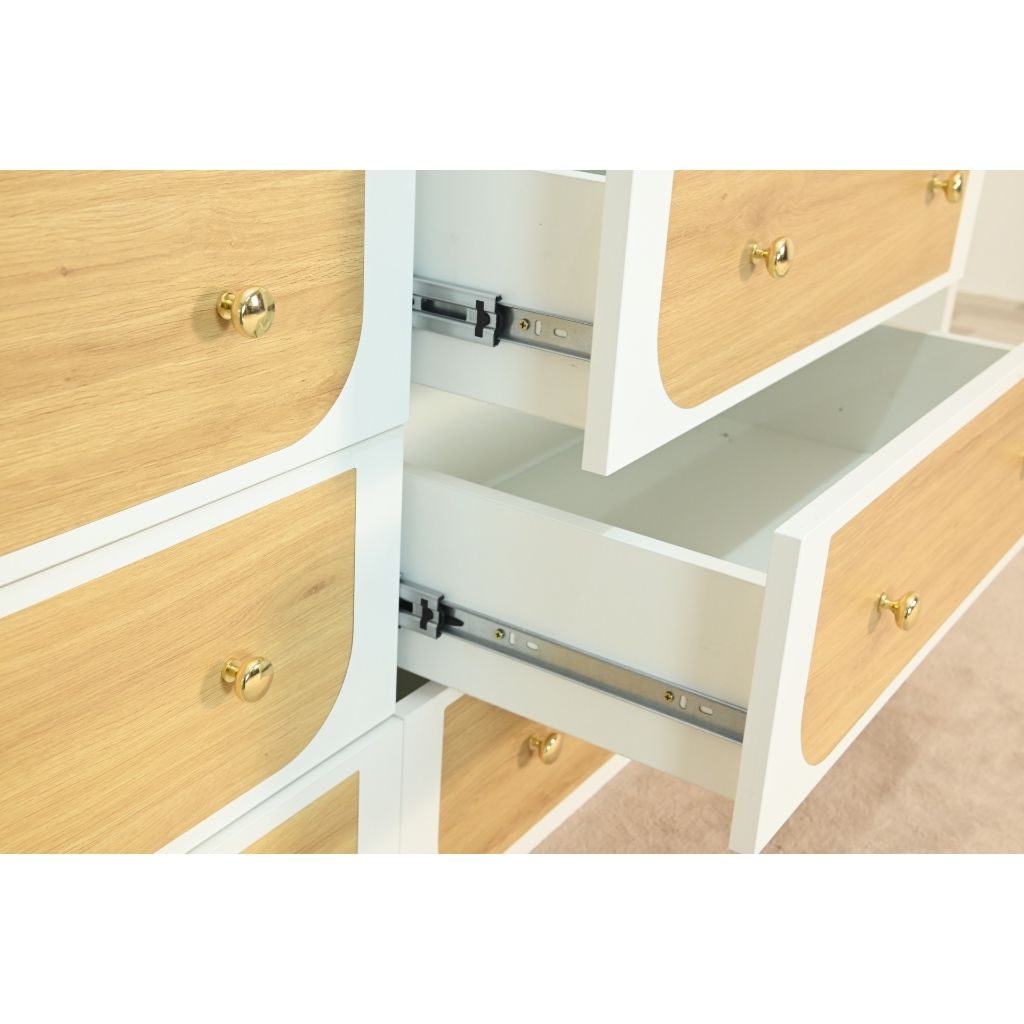  HAPPY FURNITURE , Tủ lưu trữ 6 ngăn kéo kết hợp bàn - VENNI , BAN_115 , 220cm x 45cm x 71cm DxRxC 