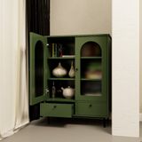  HAPPY FURNITURE , Tủ lưu trữ cửa kính 2 cánh mở 2 hộc kéo chân sắt - SISEEL , TCM_183 , 83cm x 40cm x 110cm 