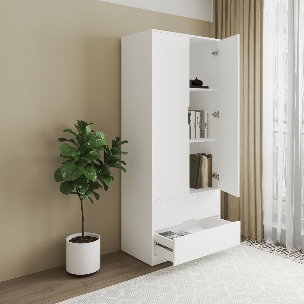  HAPPY FURNITURE ,Tủ lưu trữ 2 cửa mở 2 ngăn kéo - LAYLA , TCM_272 , 80cm x 45cm x 190cm DxRxC 