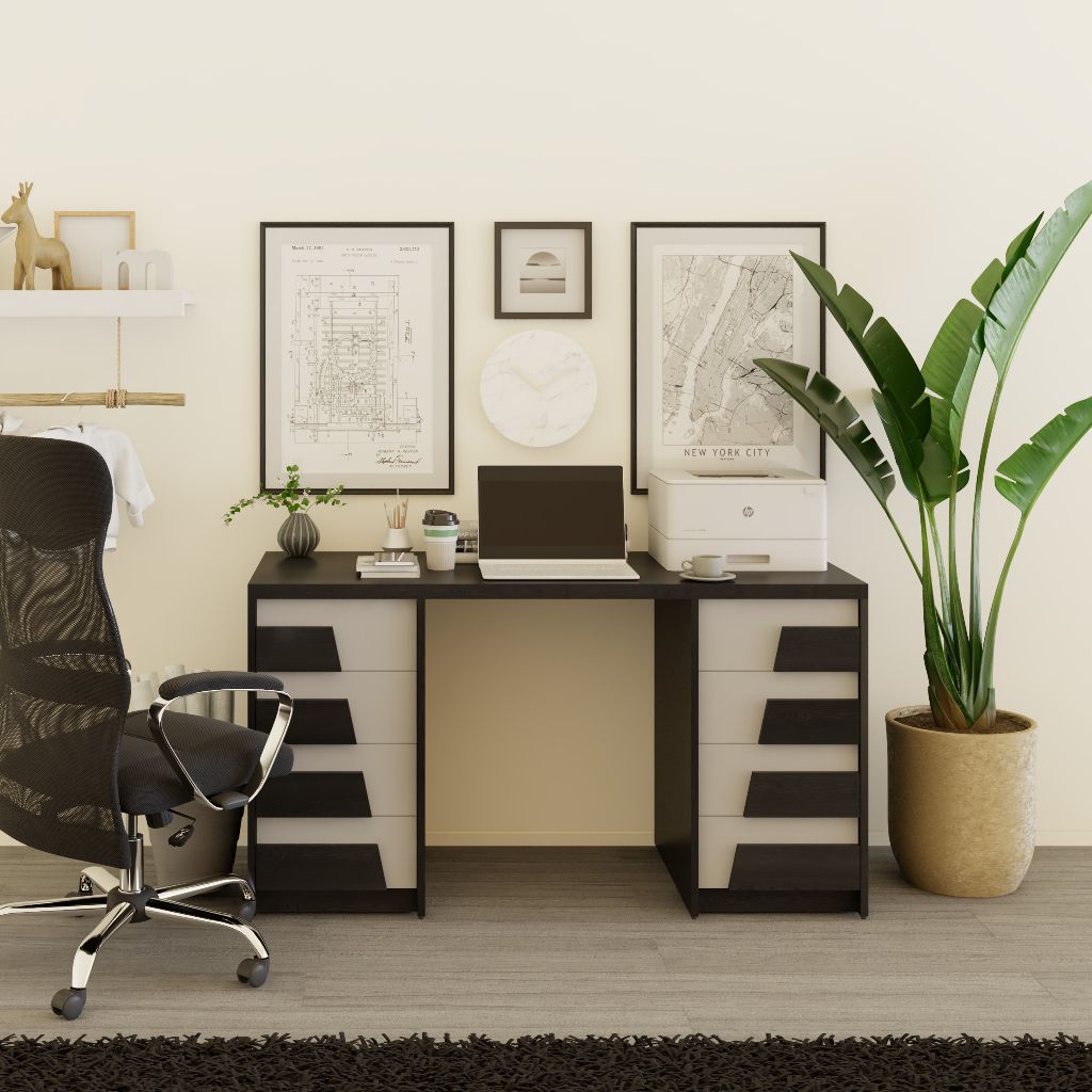  HAPPY FURNITURE , Bàn làm việc 8 ngăn kéo - PONIX , BAN_065 , 140cm x 59cm x 75cm 