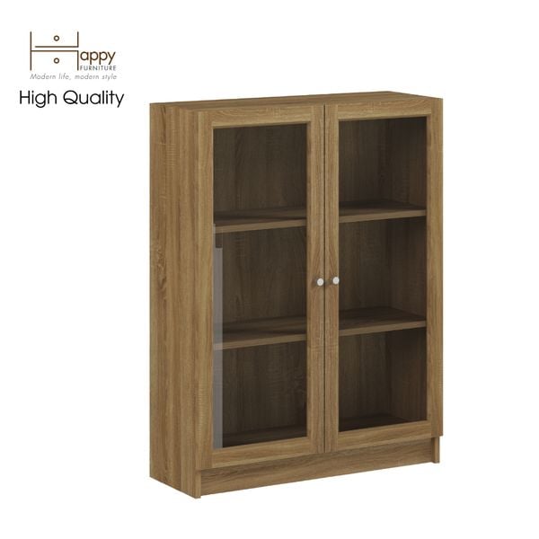  HAPPY FURNITURE , kệ sách 3 tầng cửa kính - CATY , KSA_012 , 80cm x 30cm x 106cm 