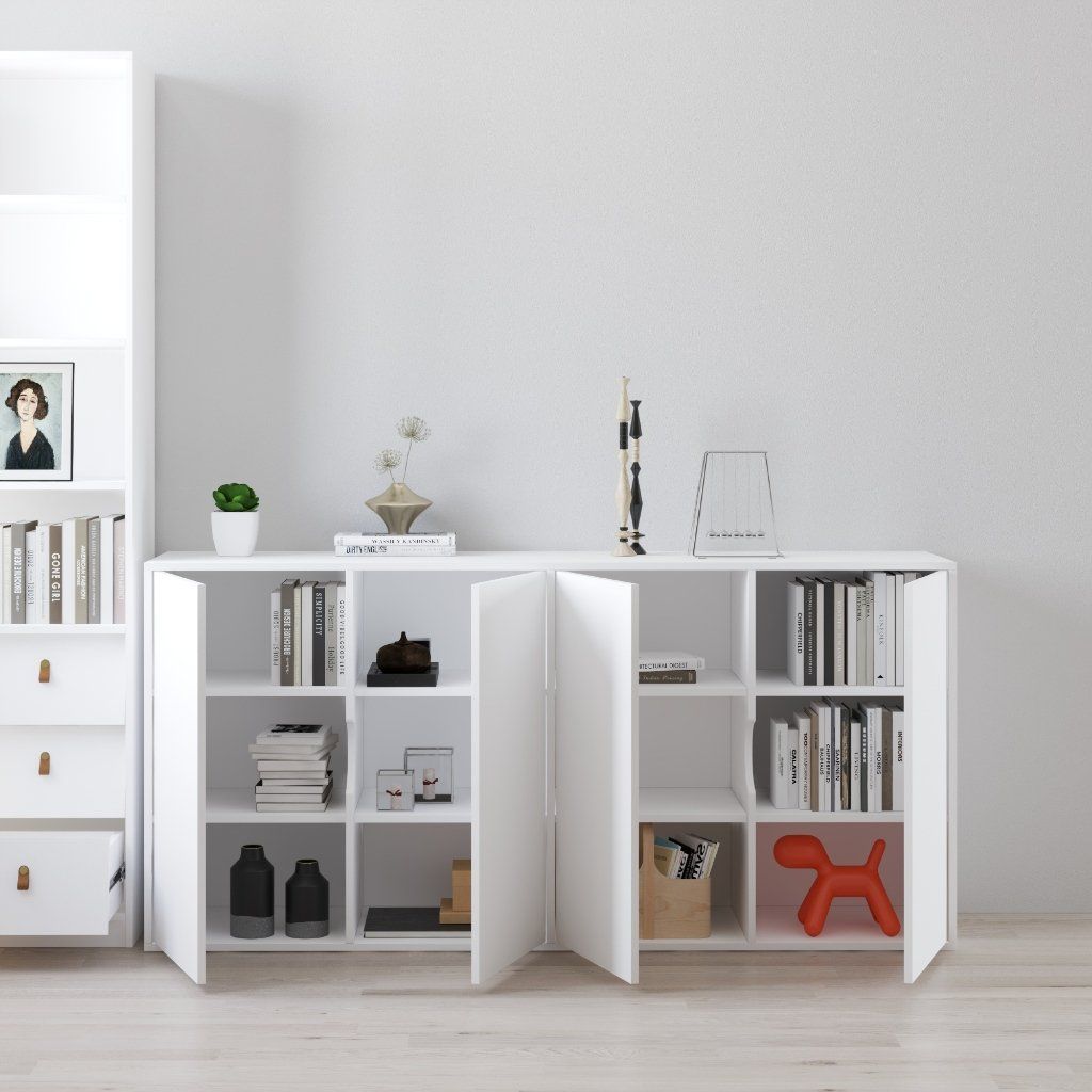  HAPPY FURNITURE ,Tủ lưu trữ 4 cửa mở - LAYLA , TCM_273 , 180cm x 40cm x 86cm DxRxC 