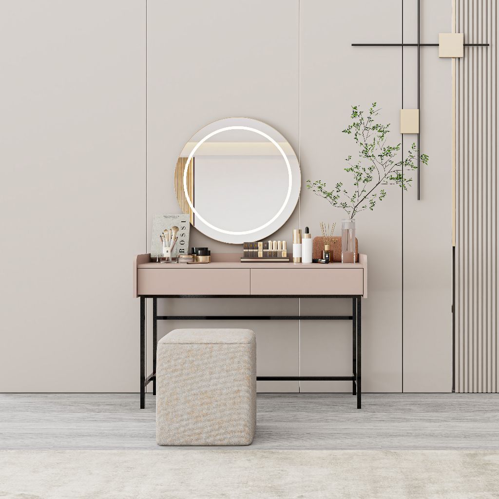  HAPPY FURNITURE , Bàn trang điểm 2 ngăn kéo chân sắt - LAVIA , BAN_086 , 120cm x 45cm x 80cm 