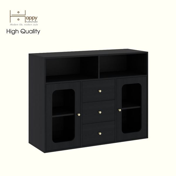  HAPPY FURNITURE , Tủ lưu trữ 2 cửa kính 3 ngăn kéo - NOAH , TLT_065 , 130cm x 45cm x 100cm DxRxC 