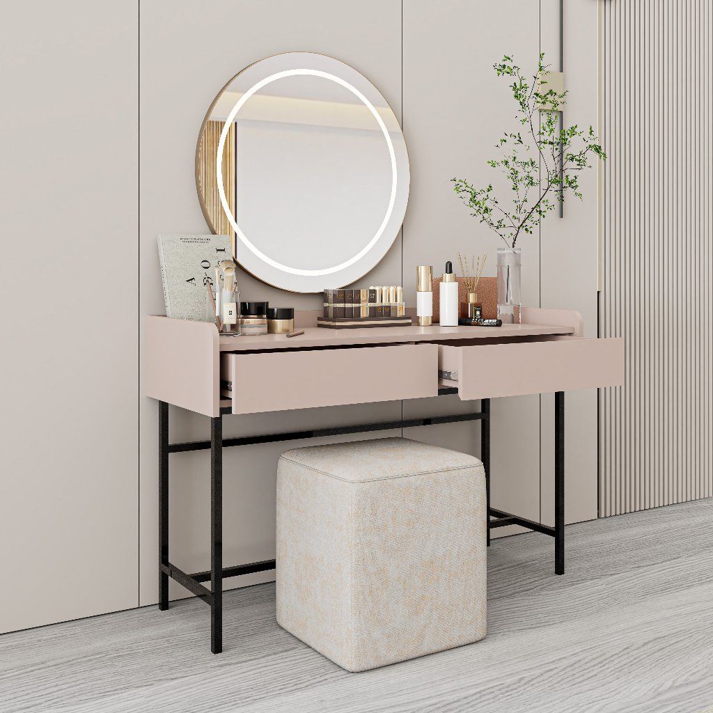  HAPPY FURNITURE , Bàn trang điểm 2 ngăn kéo chân sắt - LAVIA , BAN_086 , 120cm x 45cm x 80cm 