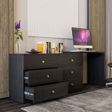  HAPPY FURNITURE , Tủ lưu trữ 6 ngăn kéo kết hợp bàn - VENNI , BAN_120 , 220cm x 45cm x 78cm DxRxC 