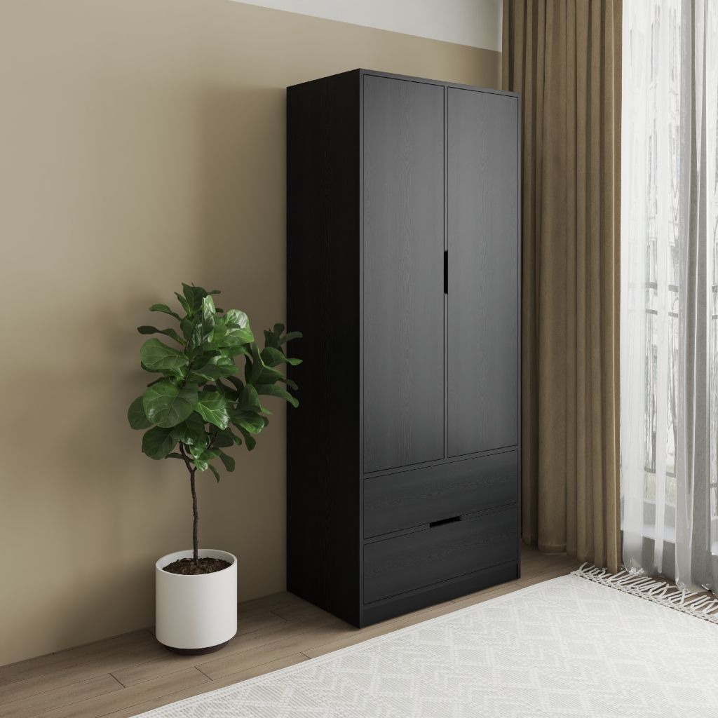  HAPPY FURNITURE ,Tủ lưu trữ 2 cửa mở 2 ngăn kéo - LAYLA , TCM_272 , 80cm x 45cm x 190cm DxRxC 