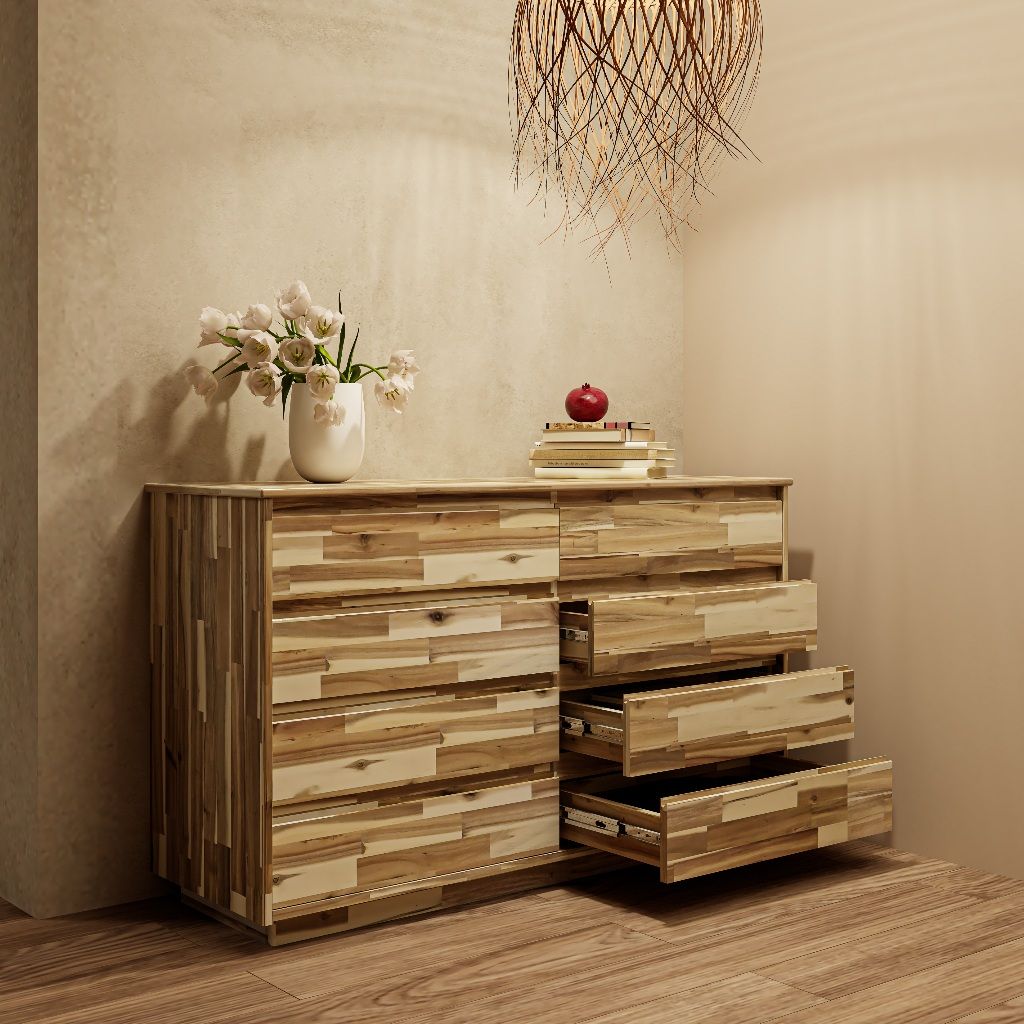  HAPPY FURNITURE , gỗ tự nhiên , Tủ lưu trữ 8 ngăn kéo - GALI , THK_177 , 140cm x 45cm x 82cm 