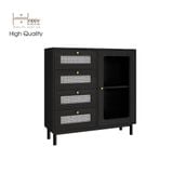  HAPPY FURNITURE ,  Tủ đựng đồ cửa kính 4 ngăn kéo chân sắt -  ROTAN , THK_124 , 90cm x 30cm x 90cm 