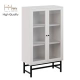  HAPPY FURNITURE , Kệ sách 3 tầng cửa kính chân sắt - CATY , KSA_023 , 80cm x 39cm x 140cm 