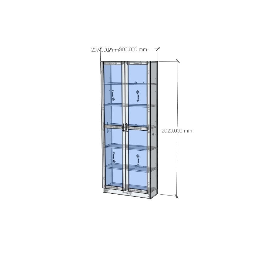  HAPPY FURNITURE , kệ sách 6 tầng cửa kính tích hợp đèn led - CATY , KSA_010_LED , 80cm x 30cm x 202cm 
