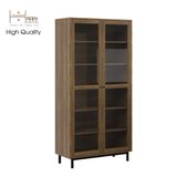  HAPPY FURNITURE , Kệ sách 6 tầng cửa kính chân sắt - CATY , KSA_021 , 90cm x 39cm x 180cm 