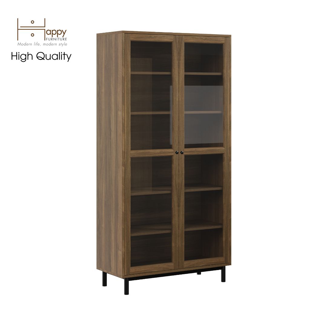  HAPPY FURNITURE , Kệ sách 6 tầng cửa kính chân sắt - CATY , KSA_021 , 90cm x 39cm x 180cm 