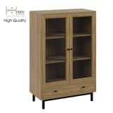  HAPPY FURNITURE  , Kệ sách 3 tầng cửa kính 1 ngăn kéo  chân sắt  - CATY ,  KSA_022 ,  80cm x 39cm x 120cm 